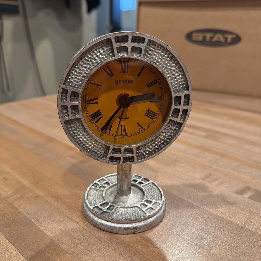 Vintage Chrome Swivel Desk Clock with Roman Numerals